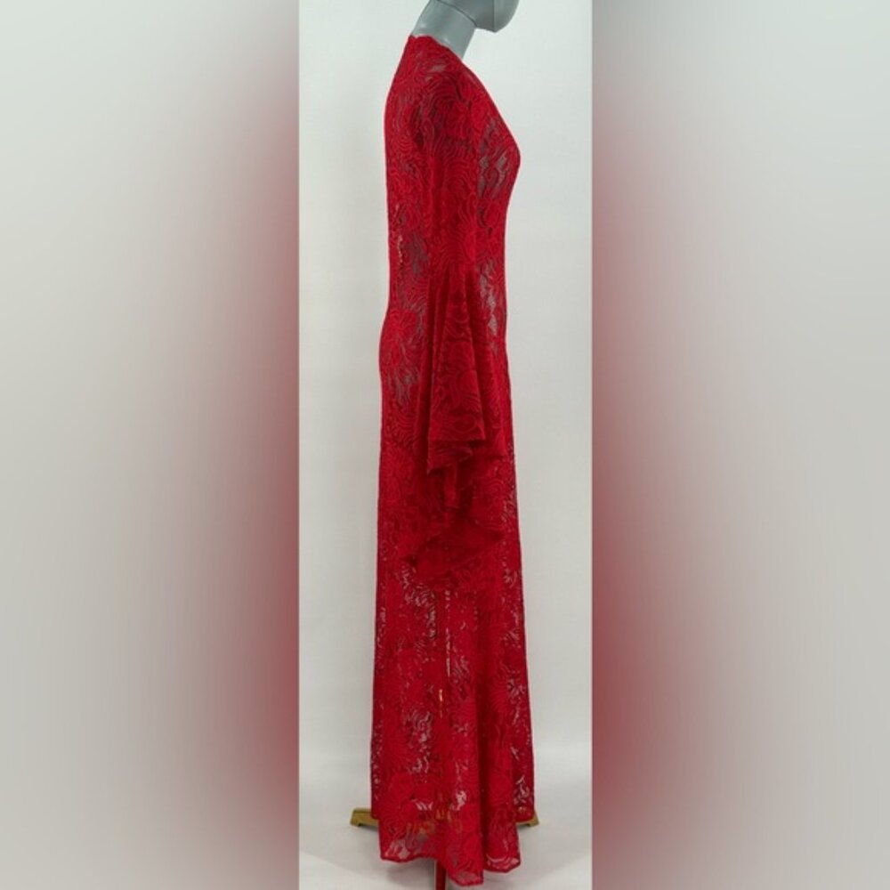 🆕 ALEXANDRA MIRO 🧿 NWOT Kara Long Boylen Sleeve Kaftan, Red Lace - Sz XS - Picture 5 of 14